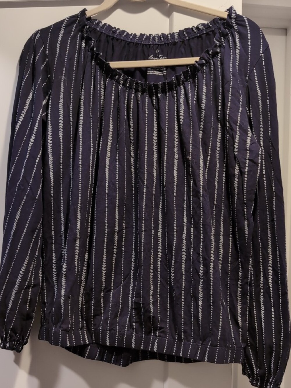 Elegantees Navy Blue Striped Peasant Blouse